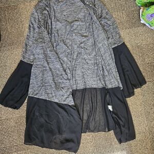 Gray and Black Open Front Cardigan